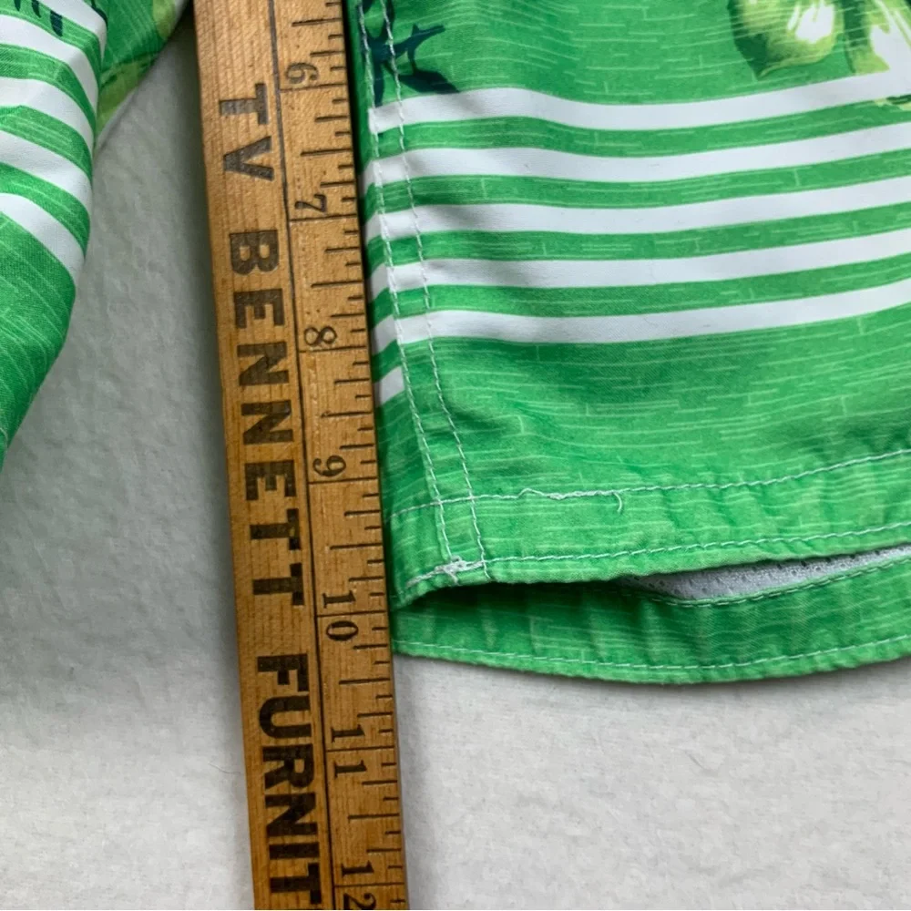 OP Ocean Pacific Swim Trunks Mens Large Gray‎ Green Floral Striped Polyester